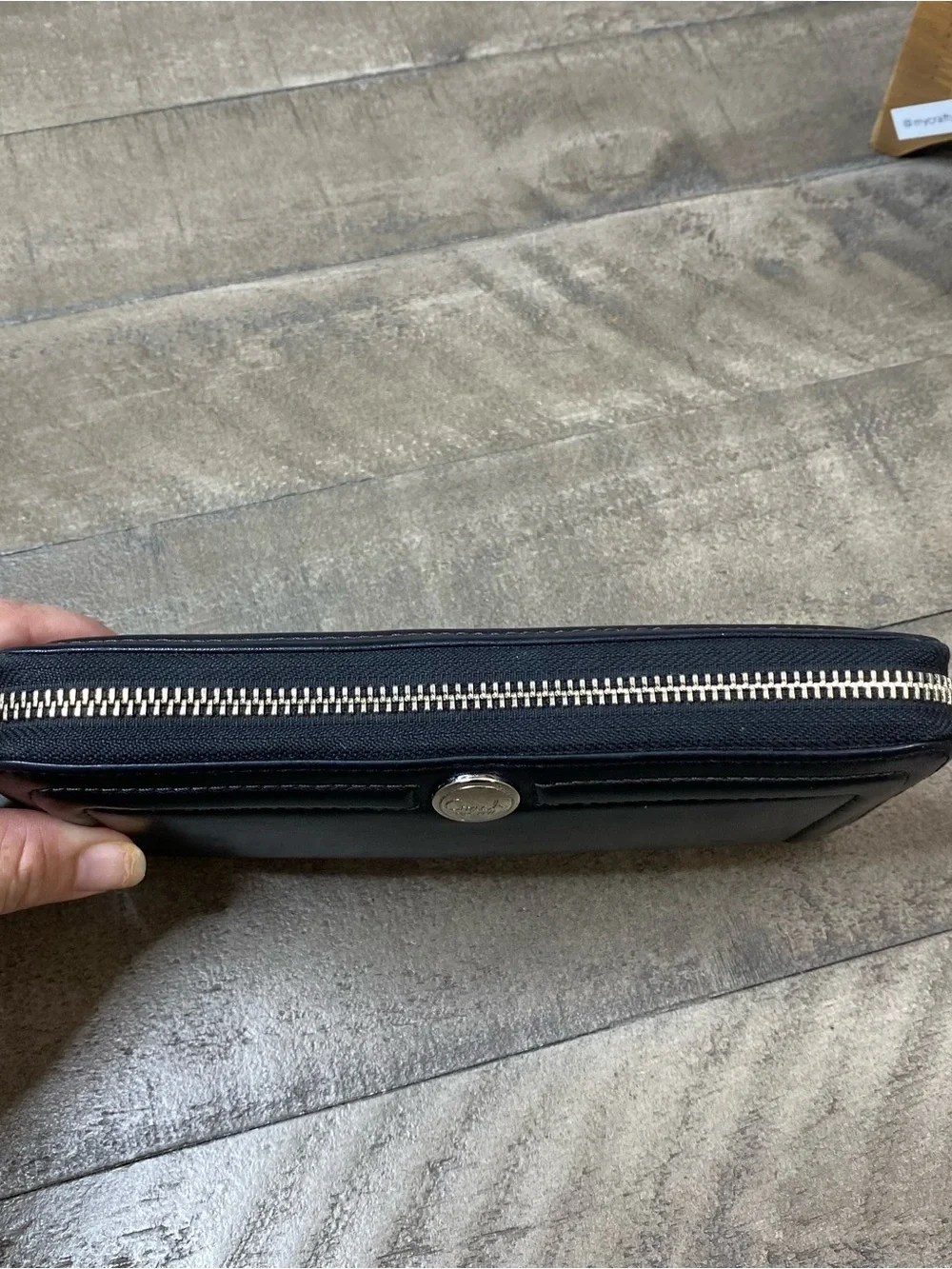 Coach Vintage Black Leather Zip Around Long Wallet Silver Button Accordion